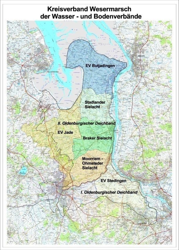 Übersicht über die Deich- und Sielverbände sowie deren Gebietsgrenzen im Raum Wesermarsch